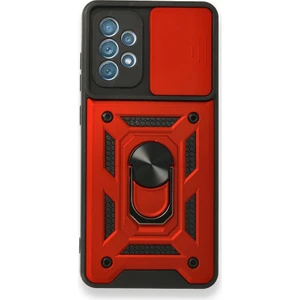 Samsung Galaxy A72 Kılıf Tank Aramid Sürgülü Vega Yüzüklü Kırmızı