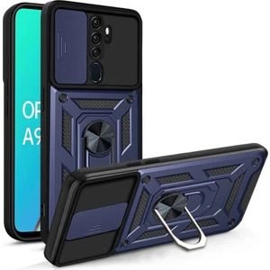 Oppo A5 2020 Kılıf Tank Aramid Sürgülü Vega Yüzüklü Lacivert