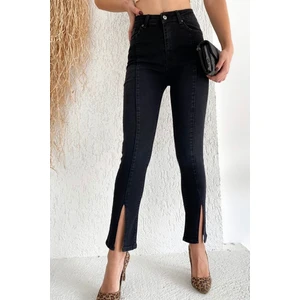 Furkan Exclusive Kadın Füme Paça Yırtmaçlı Slimfit Yüksek Bel Jean