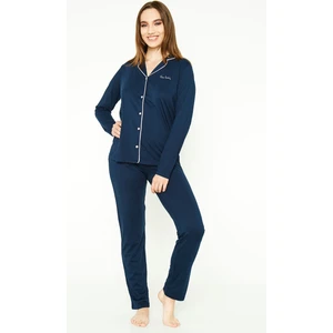 Pierre Cardin Classic Lacivert Kadın Gömlek Pijama Takımı