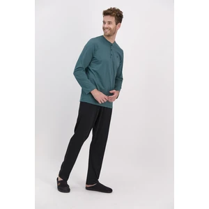 Basic Koyu Haki Erkek Uzun Kol Pijama Takımı