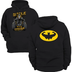 Batman Gym Çift Baskılı Siyah 3 Ipl. Şardonlu Kalın (600 Gr.) Içi Polar Kapüşonlu Sweatshirt Hoodie