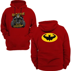 Batman Gym Çift Baskılı Kırmızı 3 Ipl. Şardonlu Kalın (600 Gr.) Içi Polar Kapüşonlu Sweatshirt Hoodie
