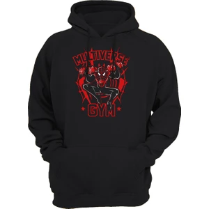 Spiderman Gym Baskılı Siyah 3 Ipl. Şardonlu Kalın (600 Gr.) Içi Polar Kapüşonlu Sweatshirt Hoodie