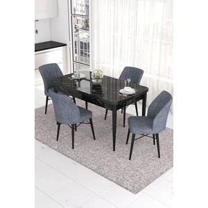 Concept Eva Serisi, 80X132  Açılabilir Mdf Mutfak Masa Takımı, Siyah Mermer Desen Masa , 4 Sandalye