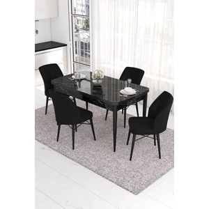 Concept Eva Serisi, 80X132  Açılabilir Mdf Mutfak Masa Takımı, Siyah Mermer Desen Masa , 4 Sandalye