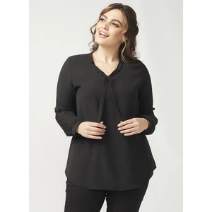 Siyah Yaka Taşlı Bağlamalı Büyük Beden Şık Bluz