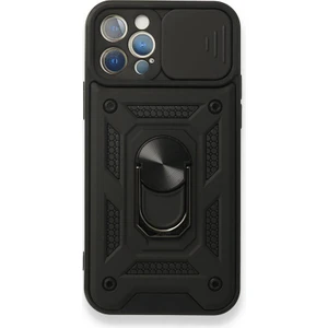 Apple iPhone 12 Pro Max Kılıf Tank Aramid Sürgülü Vega Yüzüklü Siyah