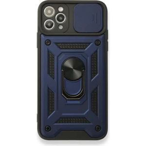 Apple iPhone 11 Pro Max Kılıf Tank Aramid Sürgülü Vega Yüzüklü Lacivert