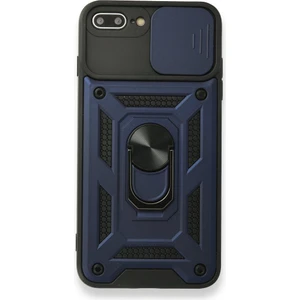 Apple iPhone 7 Plus Kılıf Tank Aramid Sürgülü Vega Yüzüklü Lacivert