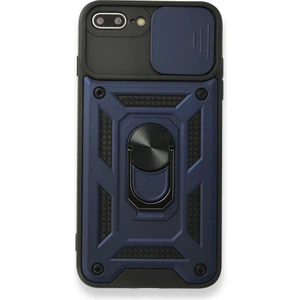 Apple iPhone 8 Plus Kılıf Tank Aramid Sürgülü Vega Yüzüklü Lacivert