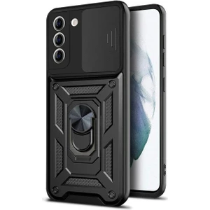 Samsung Galaxy S20 Fe Kılıf Tank Aramid Sürgülü Vega Yüzüklü Siyah