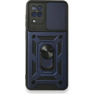 Case Street Samsung Galaxy M12 Kılıf Tank Aramid Sürgülü Vega Yüzüklü Lacivert