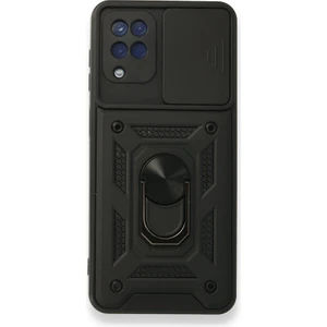 Case Street Samsung Galaxy M12 Kılıf Tank Aramid Sürgülü Vega Yüzüklü Siyah