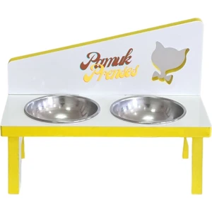 Liva Ahşap Kedi ve Köpek Mama ve Su Kabı - 2'li Çelik Kaseli