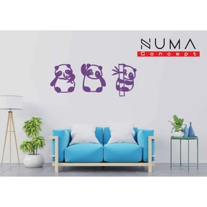 Numa Concept Panda 3'lü Mor Mdf Duvar Dekorasyon Lazer Kesim