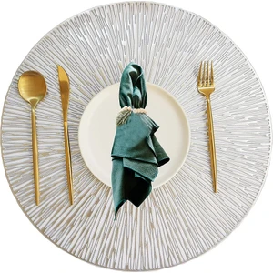 6'lı Su Geçirmez Silinebilir Yuvarlak Yemek Masası Için Servis Altlık Seti - Gümüş (Yurt Dışından)