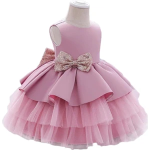 Masho Trend Pudra Pembe Kat Kat Tüllü Kurdelalı Elbise - Kat Kat Tül Elbise - Mini Elbise - Çocuk Abiye