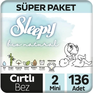 Bio Natural Süper Paket Bebek Bezi 2 Numara Mini 136 Adet