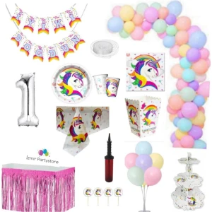 Parti Kırtasiye Unicorn 8 Kişilik 1 Yaş Doğum Günü Parti Seti
