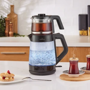 Black Cam Led Işıklı Çay Makinesi