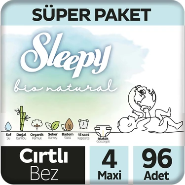 Sleepy Bio Natural Süper Paket Bebek Bezi 4 Numara Maxi 96