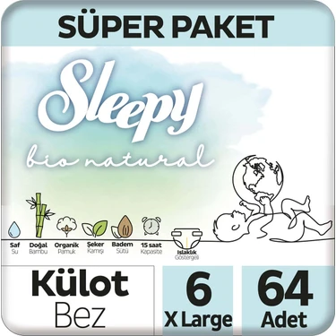 Sleepy Bio Natural Süper Paket Külot Bez 6 Numara Xlarge 64