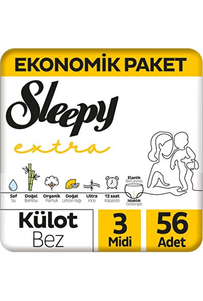 Sleepy Extra Günlük Aktivite Ekonomik Paket Külot Bez 3 Numara Midi 56 Adet