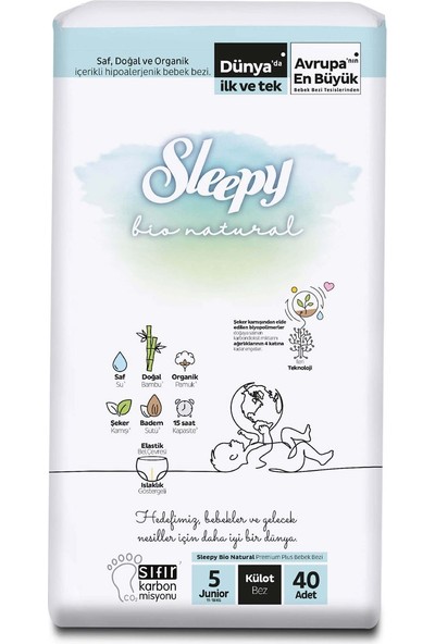 Sleepy Bio Natural Ekonomik Paket Külot Bez 5 Numara Junior 40 Adet