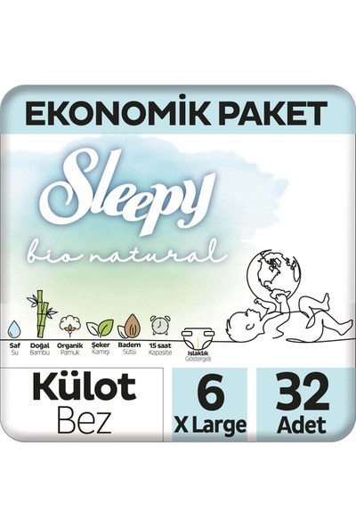 Sleepy Bio Natural Ekonomik Paket Külot Bez 6 Numara Xlarge 32 Adet