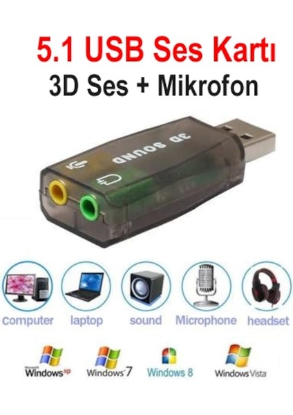 USB Ses Kartı 5.1 3D Sound USB Harici Ses Kartı Audio Çevirici