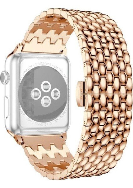 puluz Apple Watch Uyumlu Series 7 Için Ejderha Ölçekli Doku Kayışı 45Mm / 6 & Se & 5 & 4 44Mm / 3 & 2 & 1 42Mm Altın Gül (Yurt Dışından)