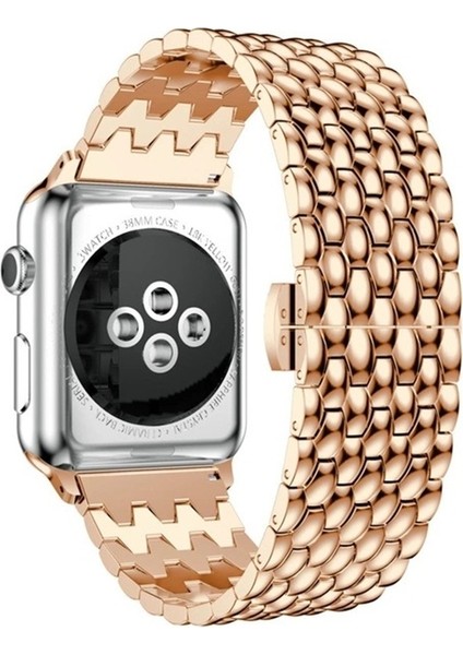 puluz Apple Watch Uyumlu Series 7 Için Ejderha Ölçekli Doku Kayışı 45Mm / 6 & Se & 5 & 4 44Mm / 3 & 2 & 1 42Mm Altın Gül (Yurt Dışından) modelleri