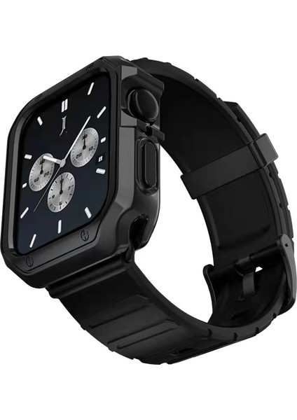 puluz Apple Watch Uyumlu Series 7 45Mm Silikon Kordonlu Saat + Kılıf Seti Siyah (Yurt Dışından)