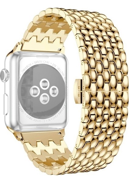 puluz Apple Watch Uyumlu Series 7 Için Ejderha Ölçekli Doku Kayışı 45Mm / 6 & Se & 5 & 4 44Mm / 3 & 2 & 1 42Mm Altın (Yurt Dışından)