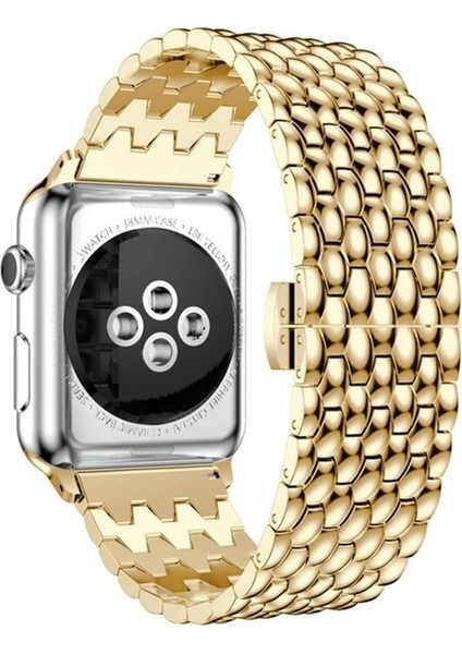 puluz Apple Watch Uyumlu Series 7 Için Ejderha Ölçekli Doku Kayışı 45Mm / 6 & Se & 5 & 4 44Mm / 3 & 2 & 1 42Mm Altın (Yurt Dışından) modelleri