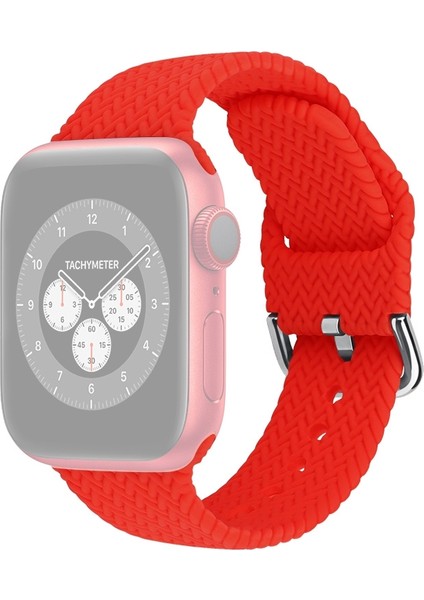 puluz Apple Watch Uyumlu Series 7 Için Örgülü Silikon Kayış 45Mm / 6 & Se & 5 & 4 44Mm / 3 & 2 & 1 42Mm Kırmızı (Yurt Dışından)
