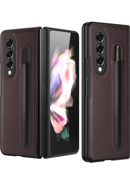 Kalem Slot Pu + Pc Kılıf Samsung Galaxy Z Fold3 5g Kahve Için (Yurt Dışından)