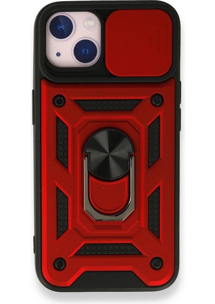 Apple iPhone 13 Kılıf Tank Aramid Sürgülü Vega Yüzüklü Kırmızı