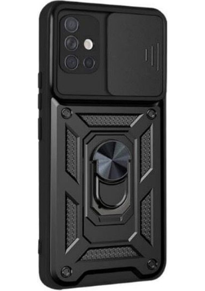 Samsung Galaxy A51 Kılıf Tank Aramid Sürgülü Vega Yüzüklü Siyah