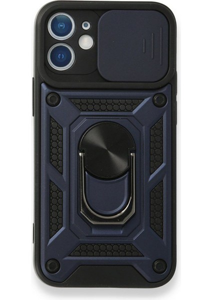 Apple iPhone 11 Kılıf Tank Aramid Sürgülü Vega Yüzüklü Lacivert