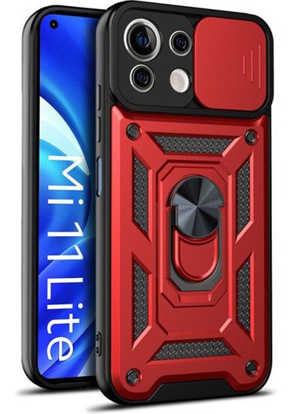 Xiaomi Mi 11 Lite Kılıf Tank Aramid Sürgülü Vega Yüzüklü Kırmızı