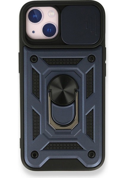 Apple iPhone 13 Kılıf Tank Aramid Sürgülü Vega Yüzüklü Lacivert