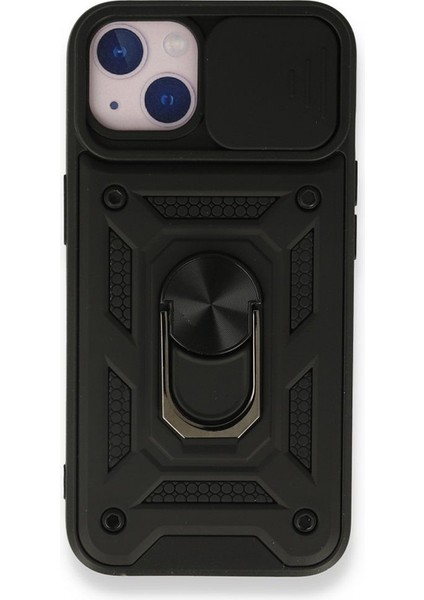 Apple iPhone 13 Kılıf Tank Aramid Sürgülü Vega Yüzüklü Siyah