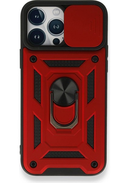 Apple iPhone 13 Pro Max Kılıf Tank Aramid Sürgülü Vega Yüzüklü Kırmızı