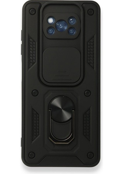 Xiaomi Poco X3 Kılıf Tank Aramid Sürgülü Vega Yüzüklü Siyah