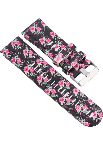 puluz Garmin Fenix ​​5X (26Mm) Silikon Yedek Bilek Kayışı Siyah Kırmızı Çiçekler (Yurt Dışından)