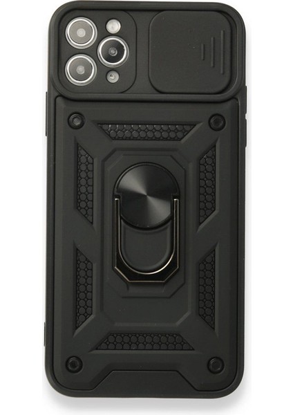 Apple iPhone 11 Pro Max Kılıf Tank Aramid Sürgülü Vega Yüzüklü Siyah