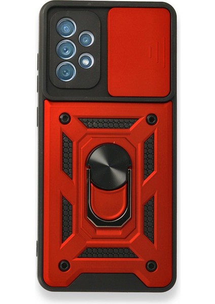 Samsung Galaxy A72 Kılıf Tank Aramid Sürgülü Vega Yüzüklü Kırmızı