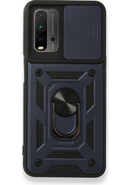 Xiaomi Redmi 9t Kılıf Tank Aramid Sürgülü Vega Yüzüklü Lacivert